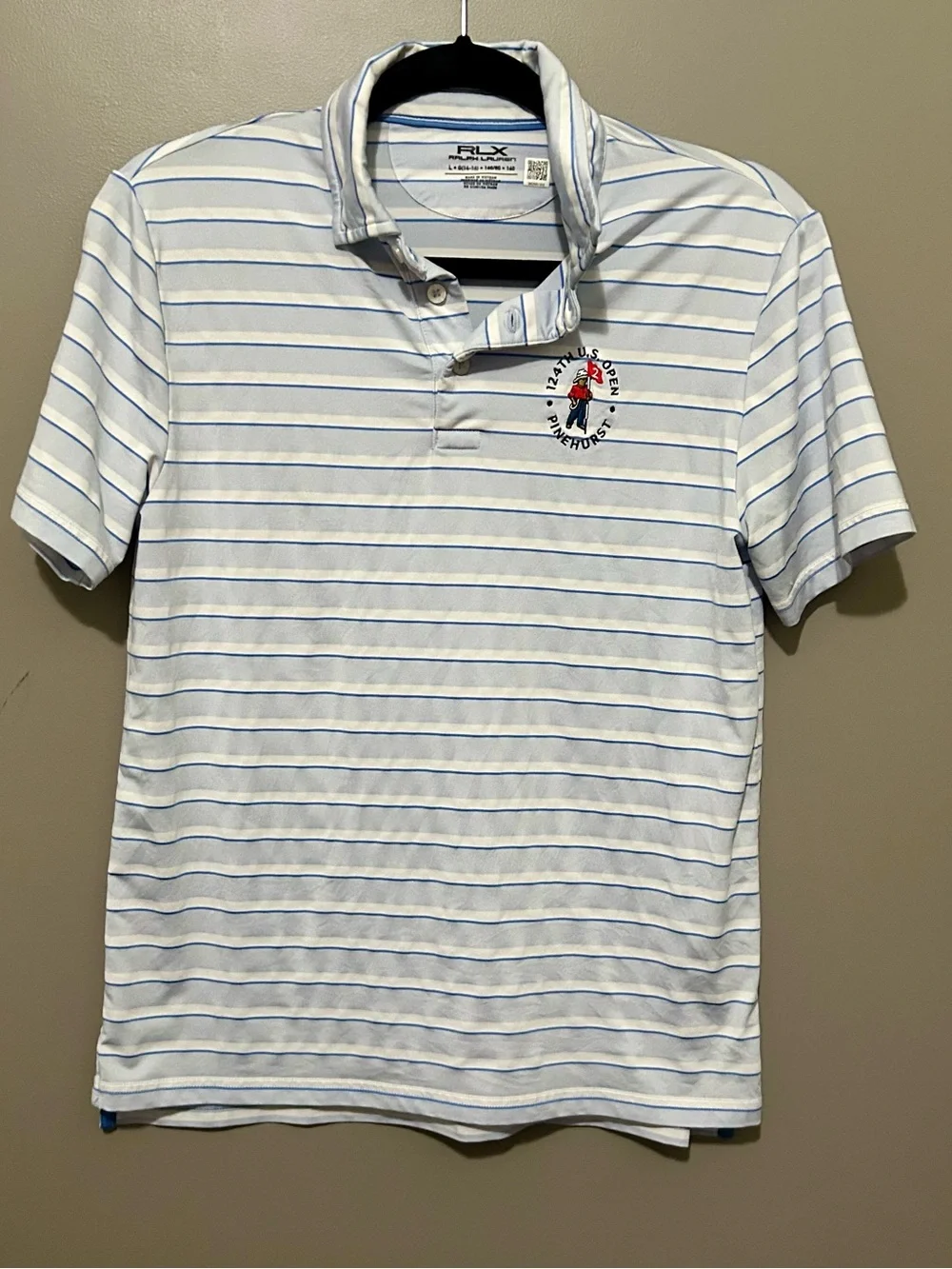 US Open RLX Ralph Lauren White & Light Blue Striped Polo Shirt